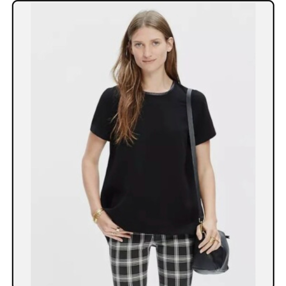 Madewell Black Top with Leather Trim
